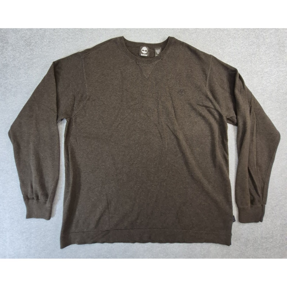 Timberland Mens XL Brown Crew Neck Sweater 100% Cotton Heavyweight Pullover Knit